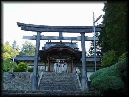 夫婦木神社石鳥居と境内を支える石垣を写した写真