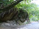 昇仙峡の道路に突き出た巨石
